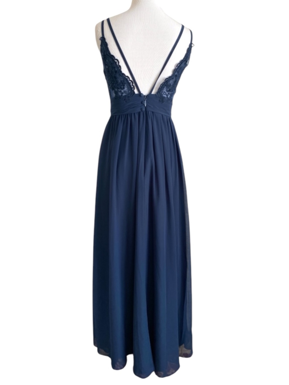 AZAZIE Navy Blue Lace-Back Maxi Dress Chiffon Wedding Homecoming Prom Small